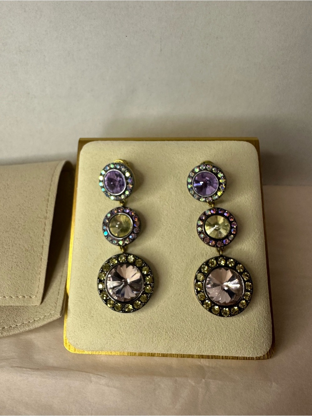 Kurt Geiger Multicolor Octavia Linear Purple  Crystal Drop Earrings - Picture 6 of 7